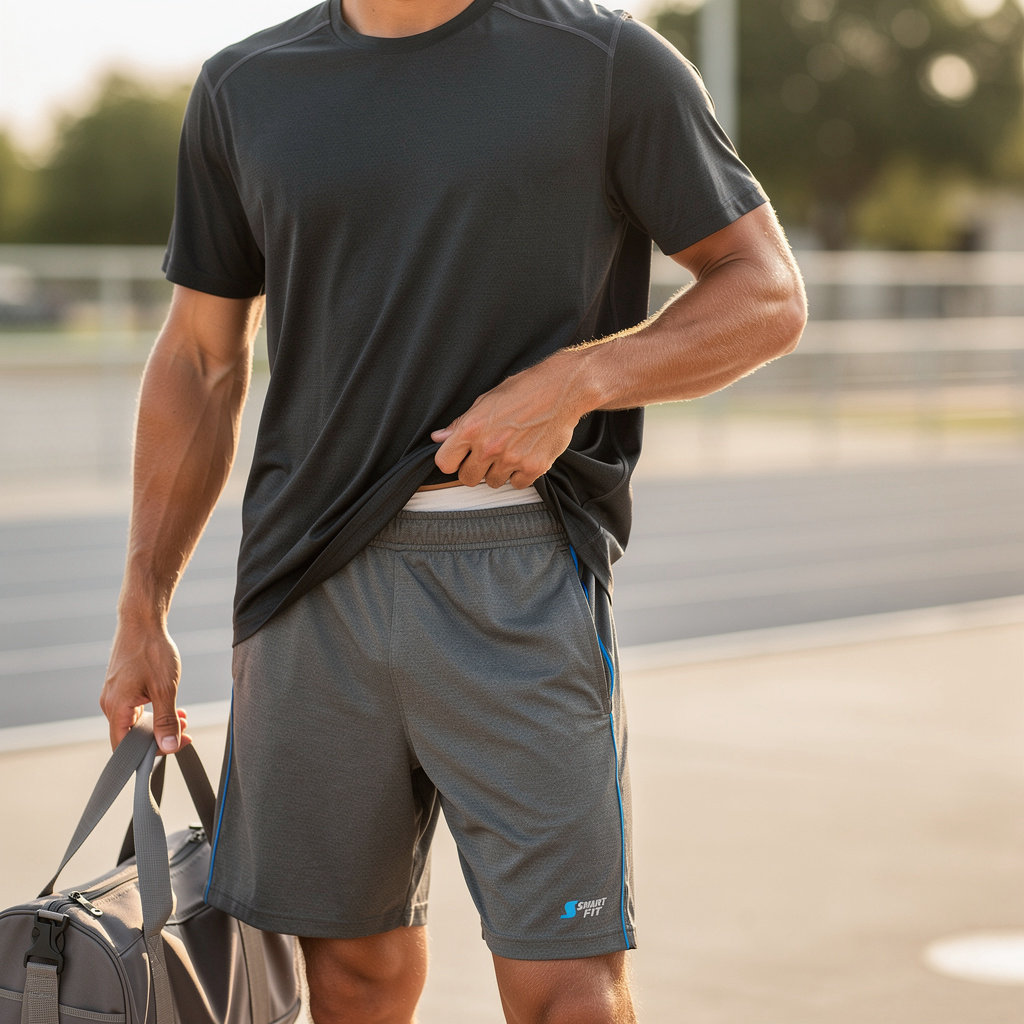 Smart Fit premium men's activewear - athlete in performance gym wear demonstrating athletic fit and quality