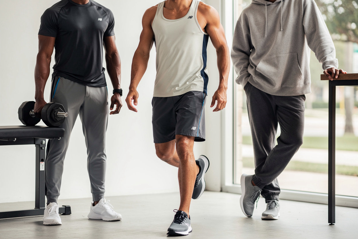 Smart Fit Arlington men's activewear guide - athletes in gym, running, and lifestyle contexts wearing premium performance apparel